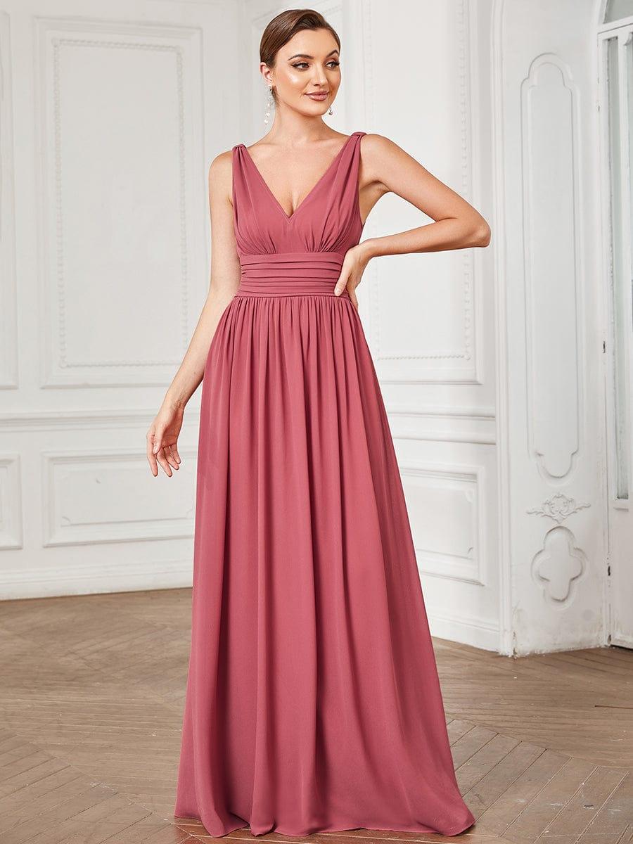 ever HUSH|V Neck Sleeveless Pleated Chiffon Evening Dress