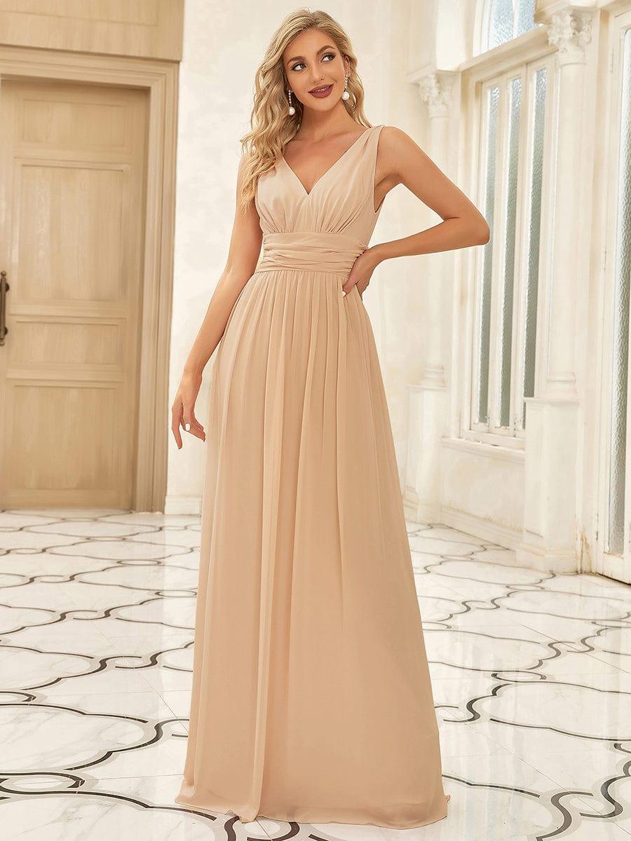 ever HUSH|V Neck Sleeveless Pleated Chiffon Maxi Evening Dress