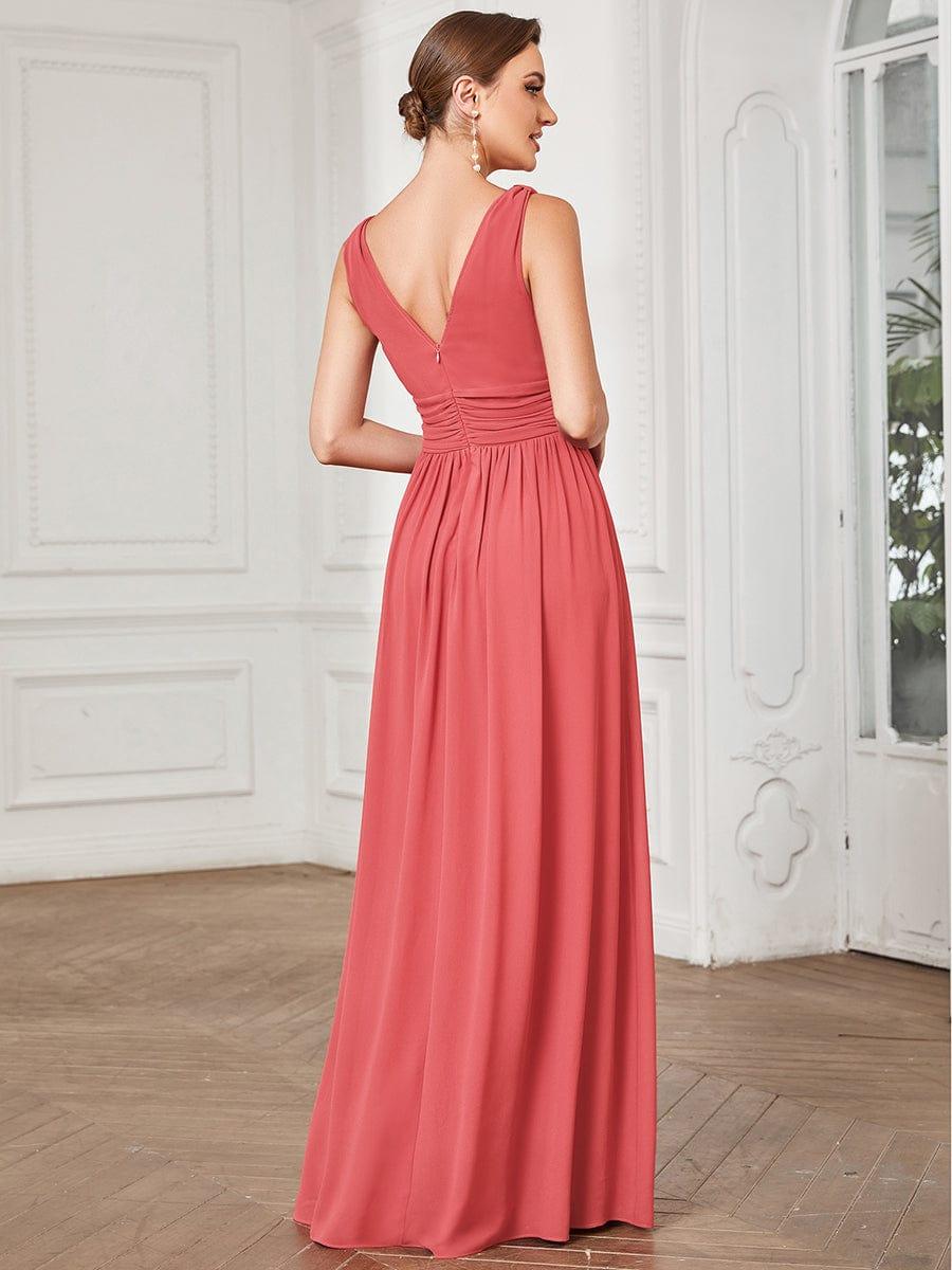 ever HUSH|V Neck Sleeveless Pleated Chiffon Maxi Evening Dress