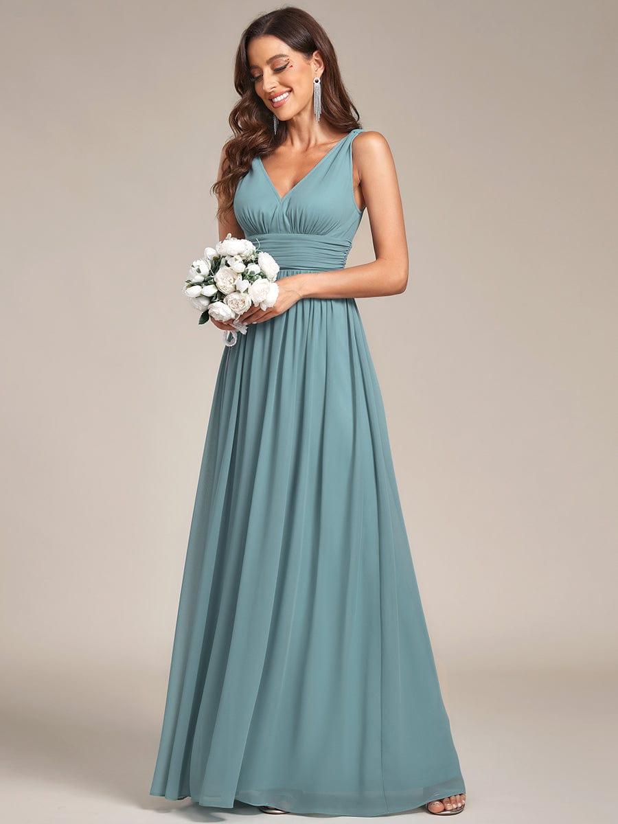 ever HUSH|V Neck Sleeveless Pleated Chiffon Evening Dress