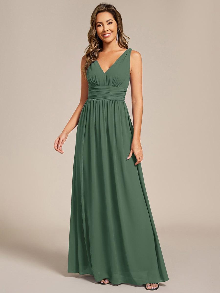 ever HUSH|V Neck Sleeveless Pleated Chiffon Maxi Evening Dress