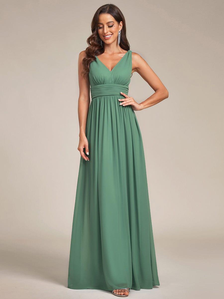 ever HUSH|V Neck Sleeveless Pleated Chiffon Maxi Evening Dress