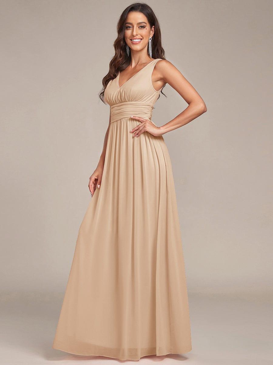 ever HUSH|V Neck Sleeveless Pleated Chiffon Evening Dress