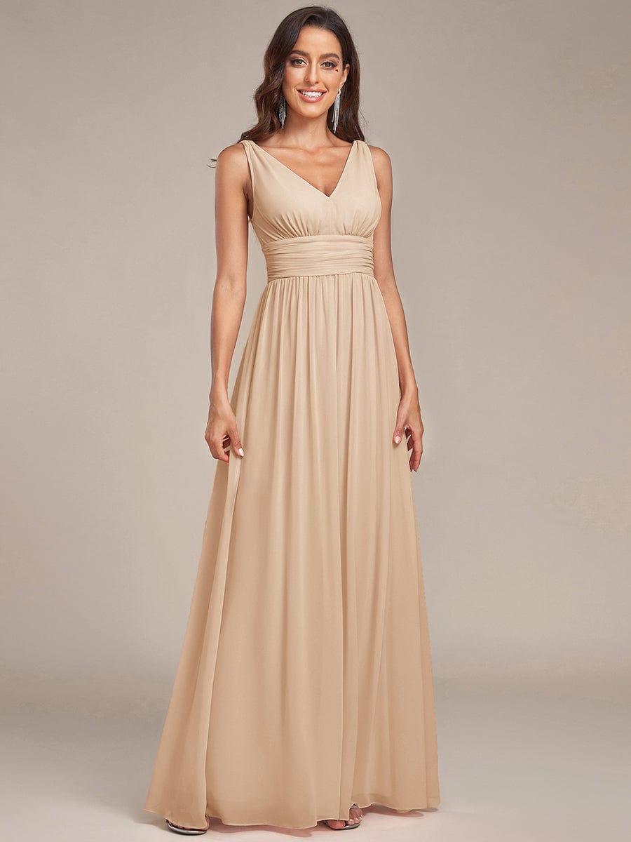 ever HUSH|V Neck Sleeveless Pleated Chiffon Evening Dress