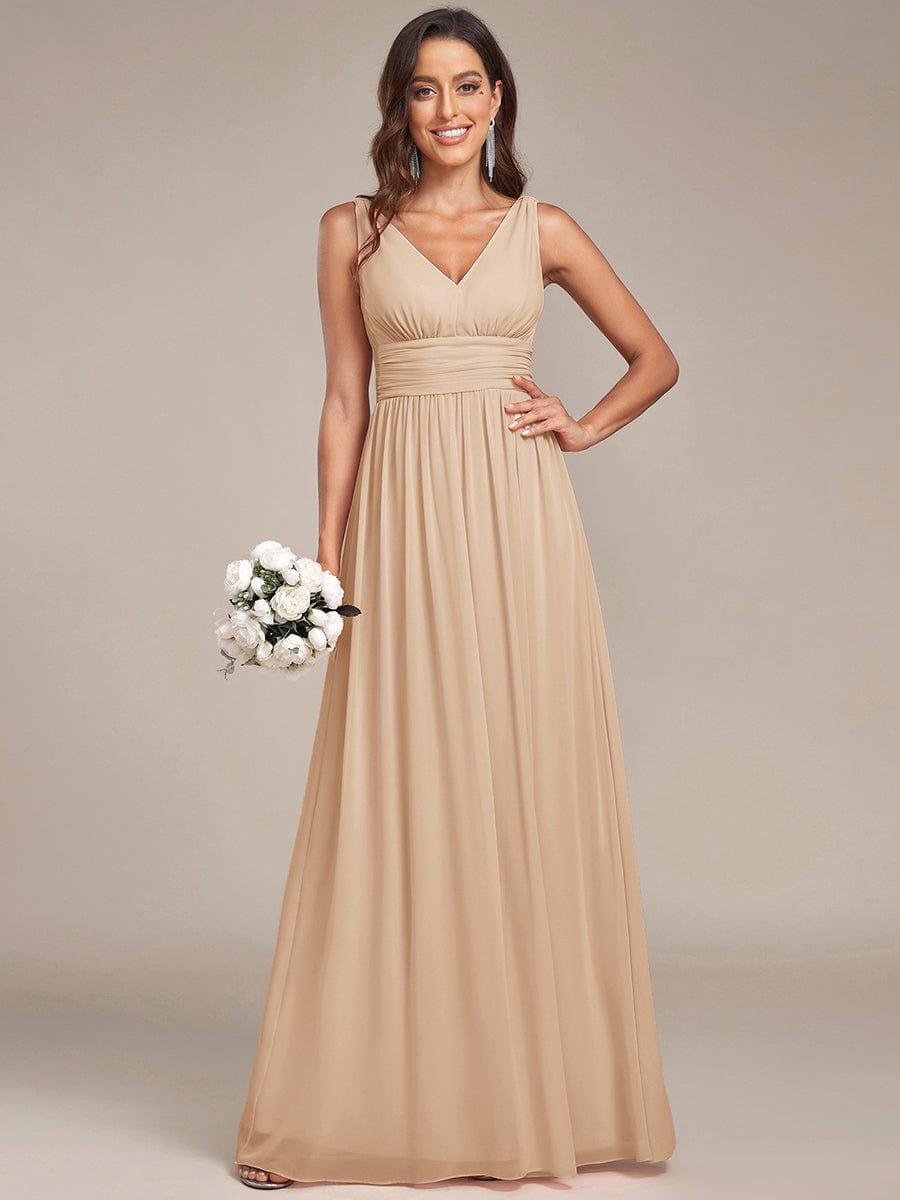 ever HUSH|V Neck Sleeveless Pleated Chiffon Evening Dress