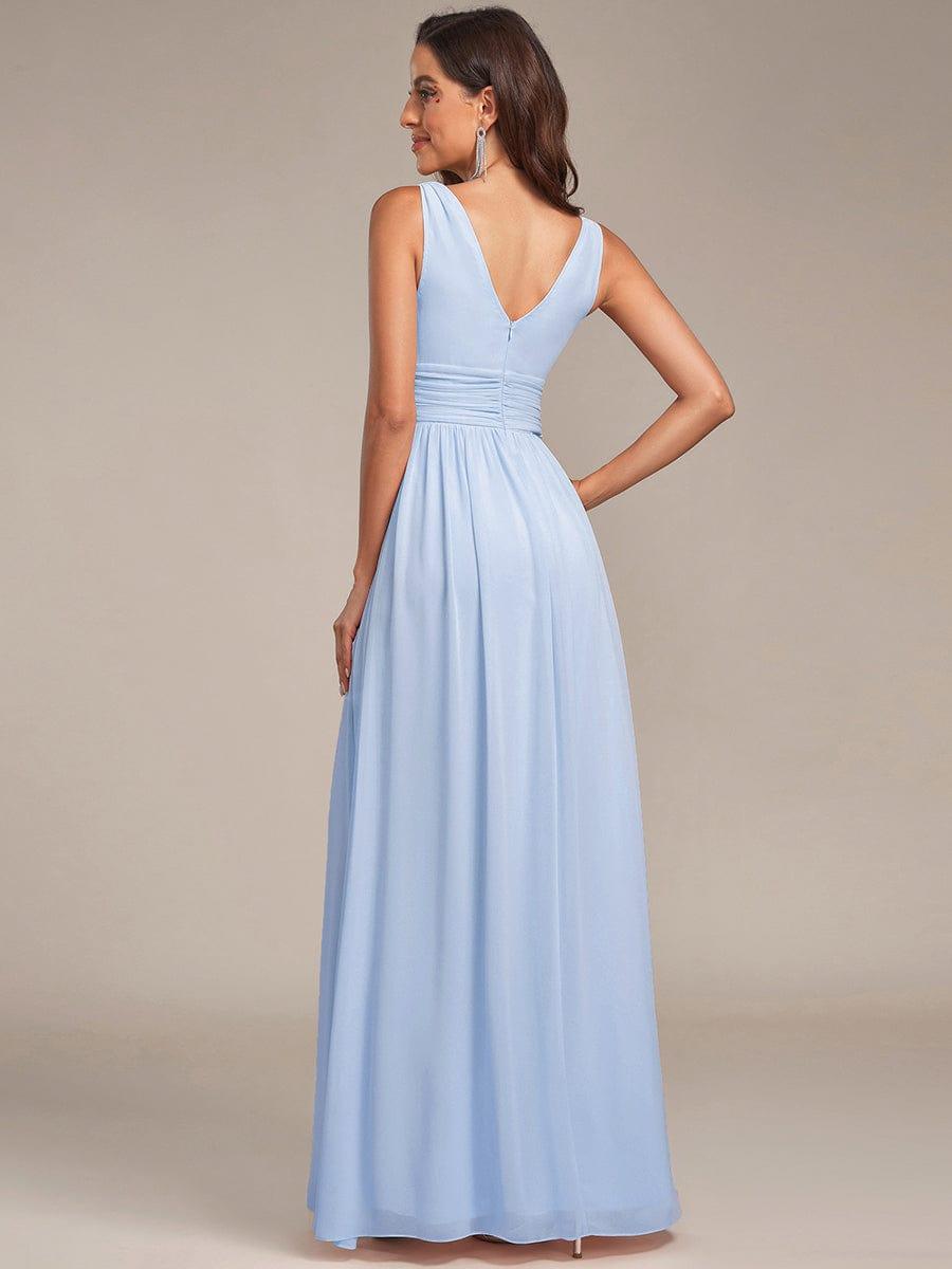 ever HUSH|V Neck Sleeveless Pleated Chiffon Maxi Evening Dress