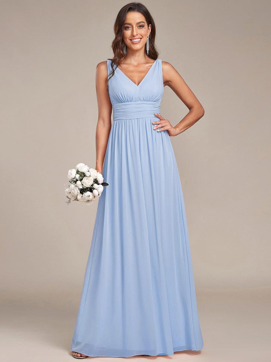 ever HUSH|V Neck Sleeveless Pleated Chiffon Maxi Evening Dress