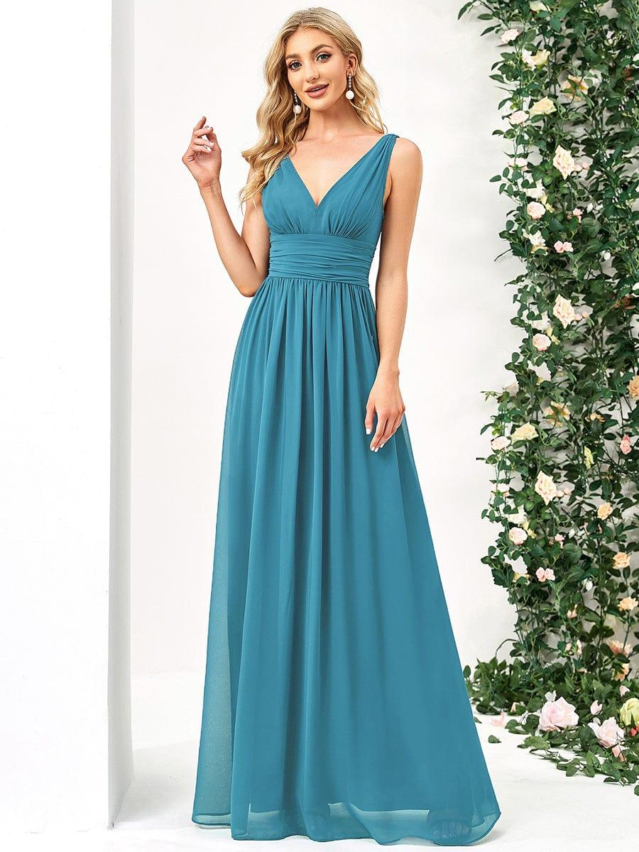 ever HUSH|V Neck Sleeveless Pleated Chiffon Maxi Evening Dress