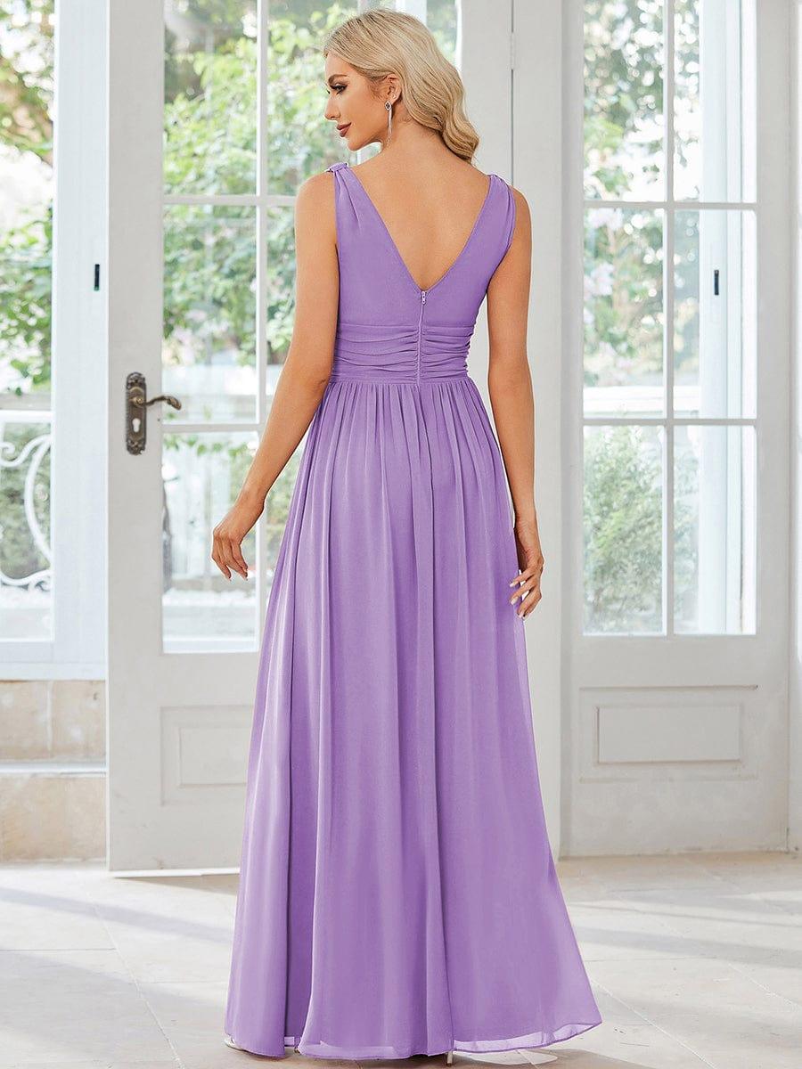 ever HUSH|V Neck Sleeveless Pleated Chiffon Maxi Evening Dress