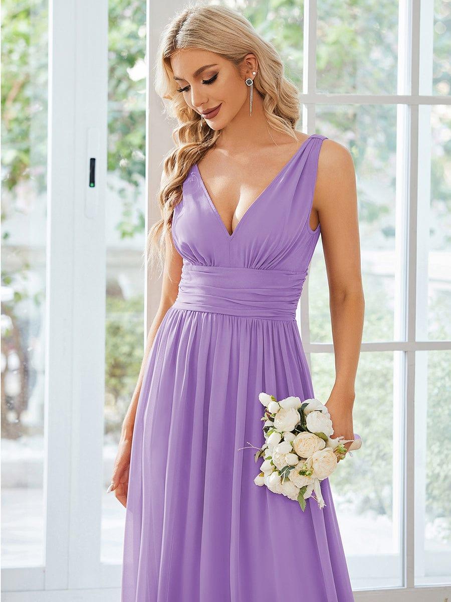 ever HUSH|V Neck Sleeveless Pleated Chiffon Maxi Evening Dress