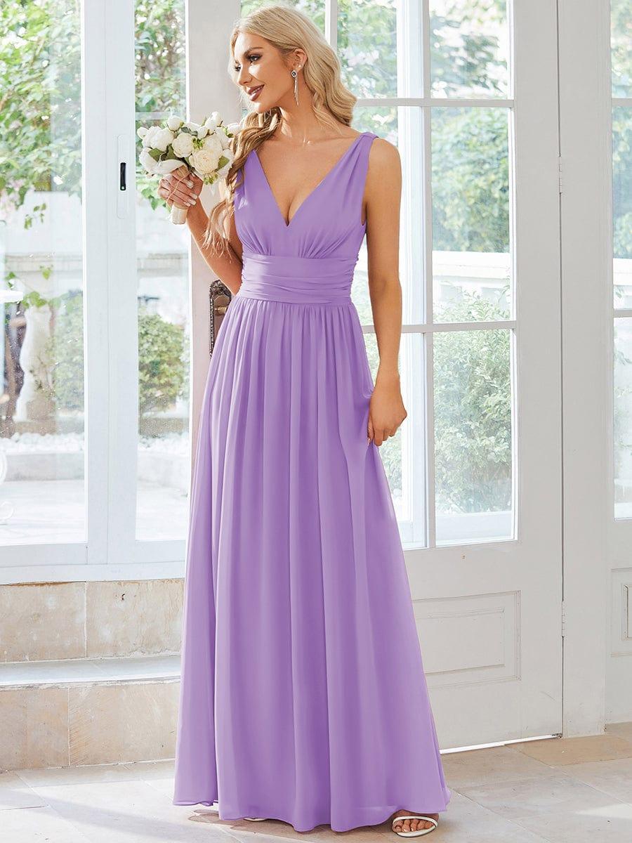 ever HUSH|V Neck Sleeveless Pleated Chiffon Maxi Evening Dress