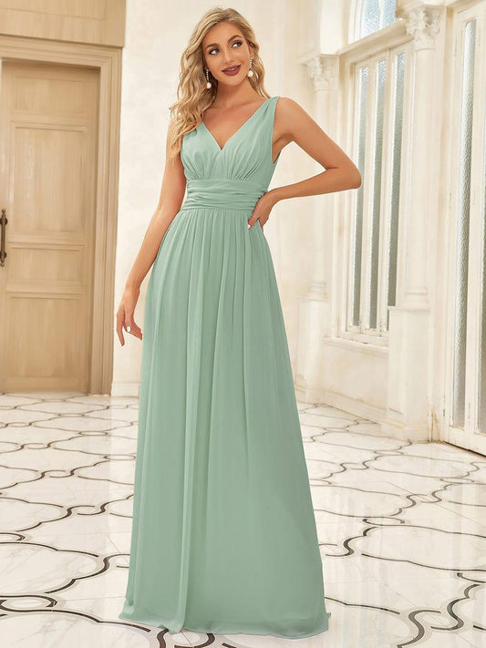 ever HUSH|V Neck Sleeveless Pleated Chiffon Evening Dress
