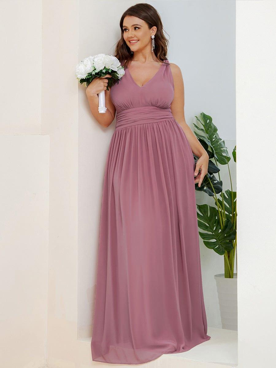 ever HUSH|V Neck Sleeveless Pleated Chiffon Evening Dress