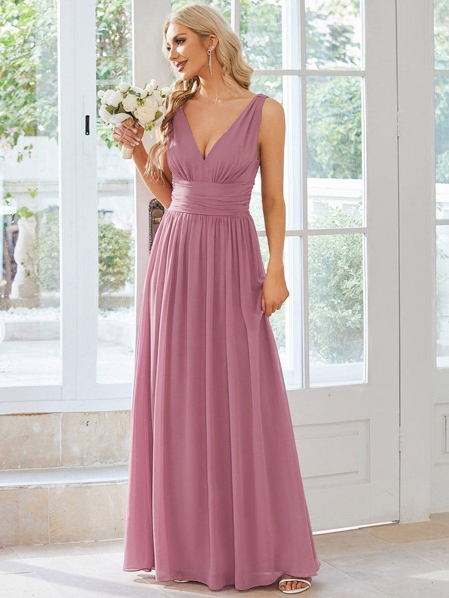 ever HUSH|V Neck Sleeveless Pleated Chiffon Evening Dress