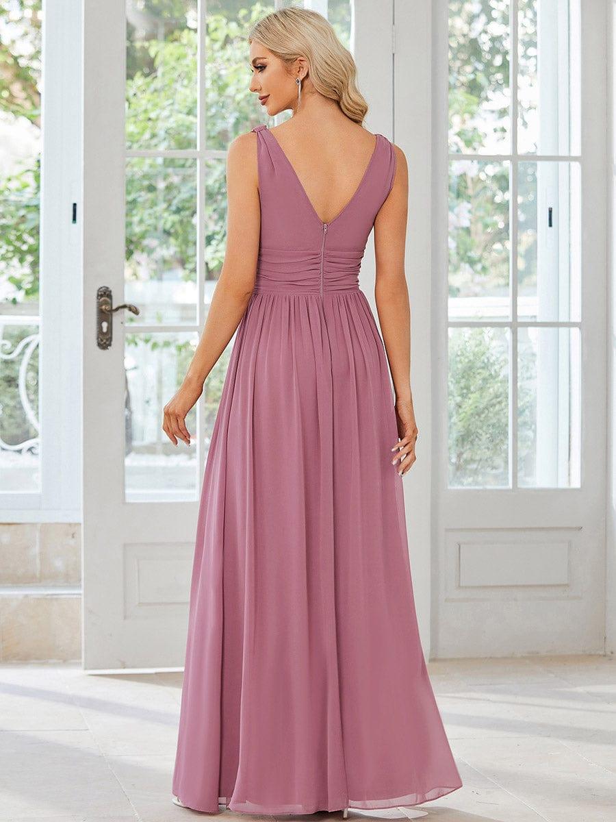 ever HUSH|V Neck Sleeveless Pleated Chiffon Evening Dress