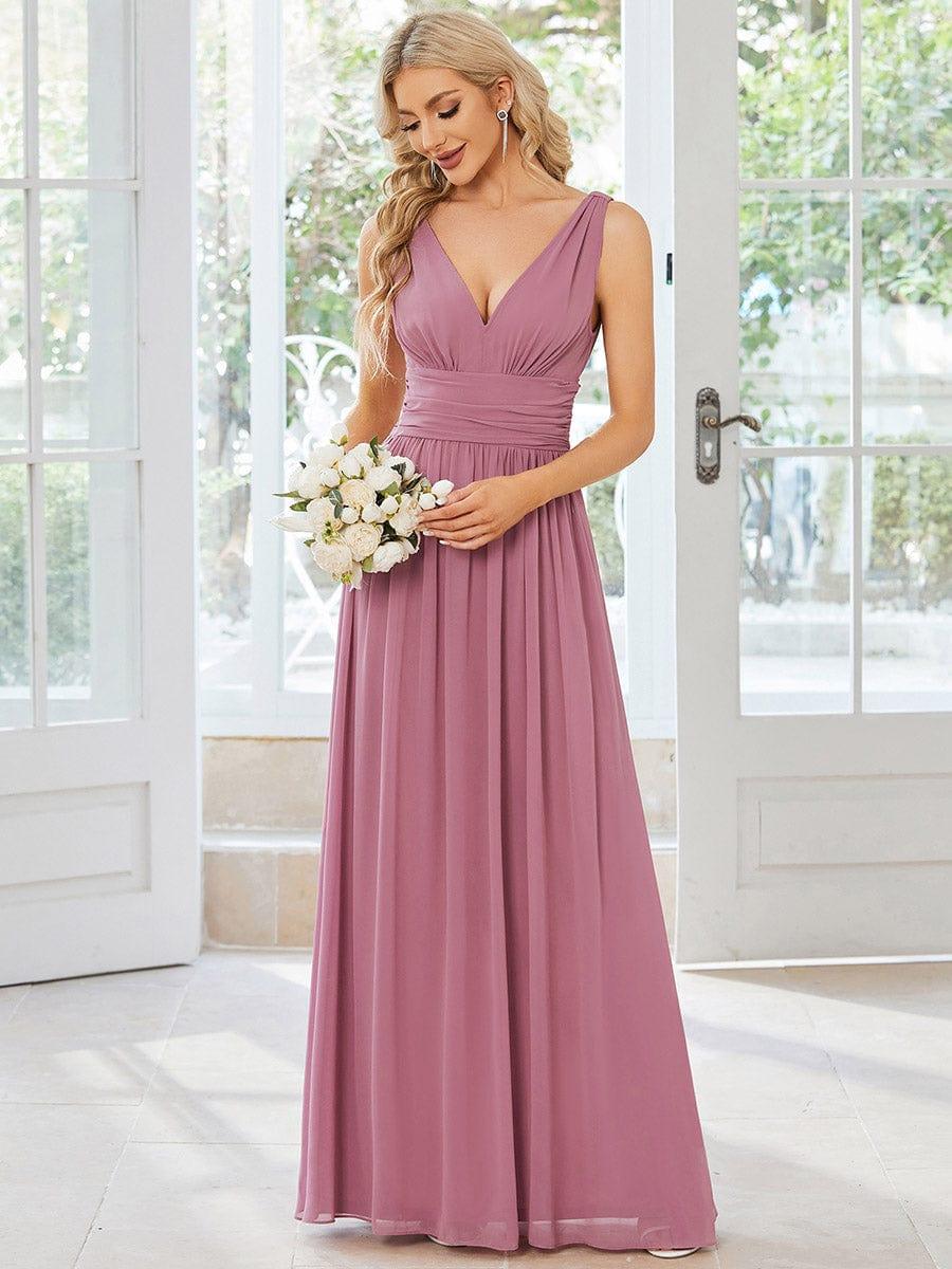 ever HUSH|V Neck Sleeveless Pleated Chiffon Evening Dress