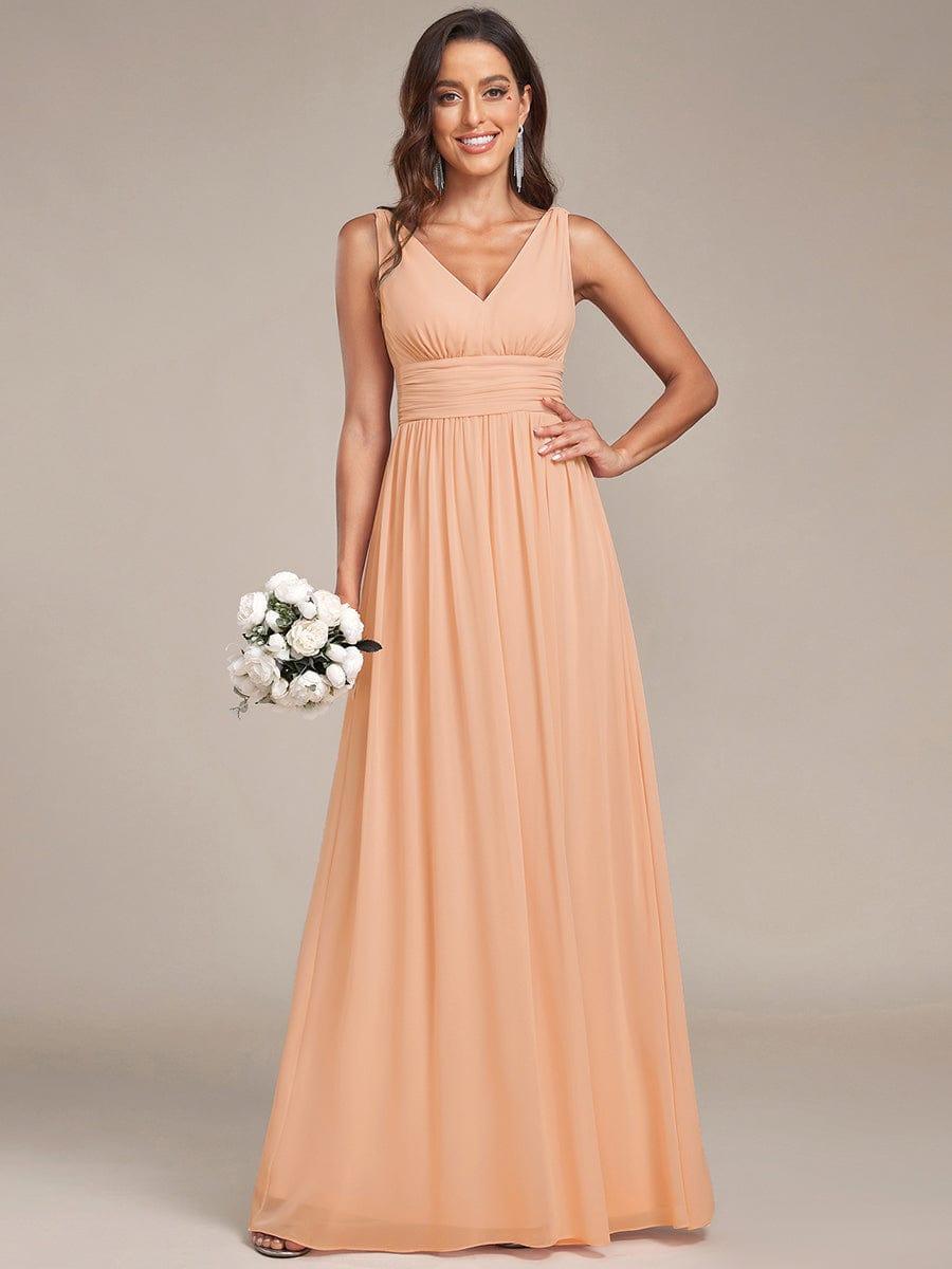 ever HUSH|V Neck Sleeveless Pleated Chiffon Maxi Evening Dress