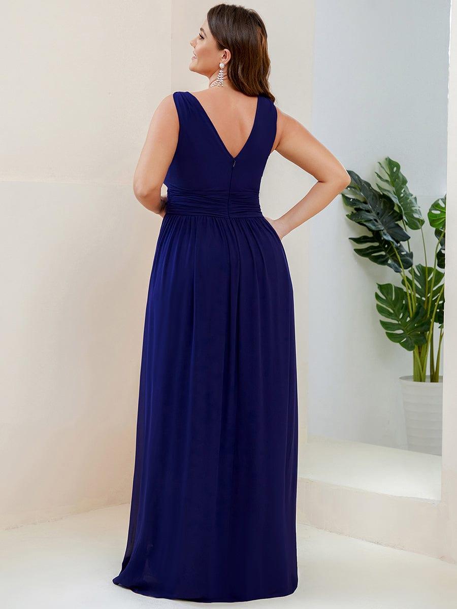 ever HUSH|V Neck Sleeveless Pleated Chiffon Evening Dress