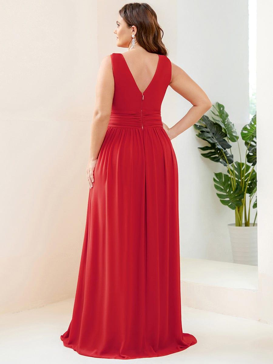 ever HUSH|V Neck Sleeveless Pleated Chiffon Evening Dress