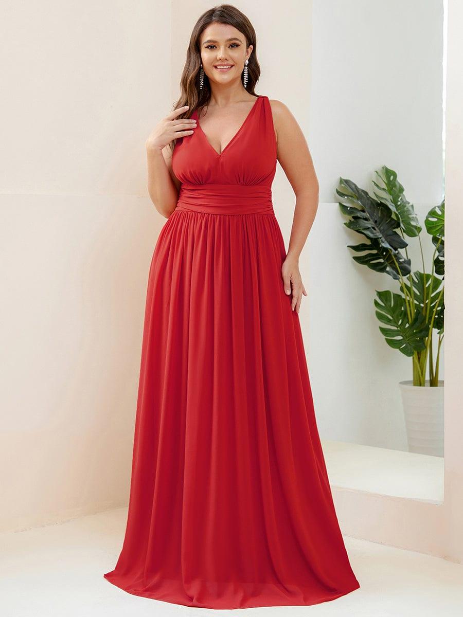 ever HUSH|V Neck Sleeveless Pleated Chiffon Evening Dress