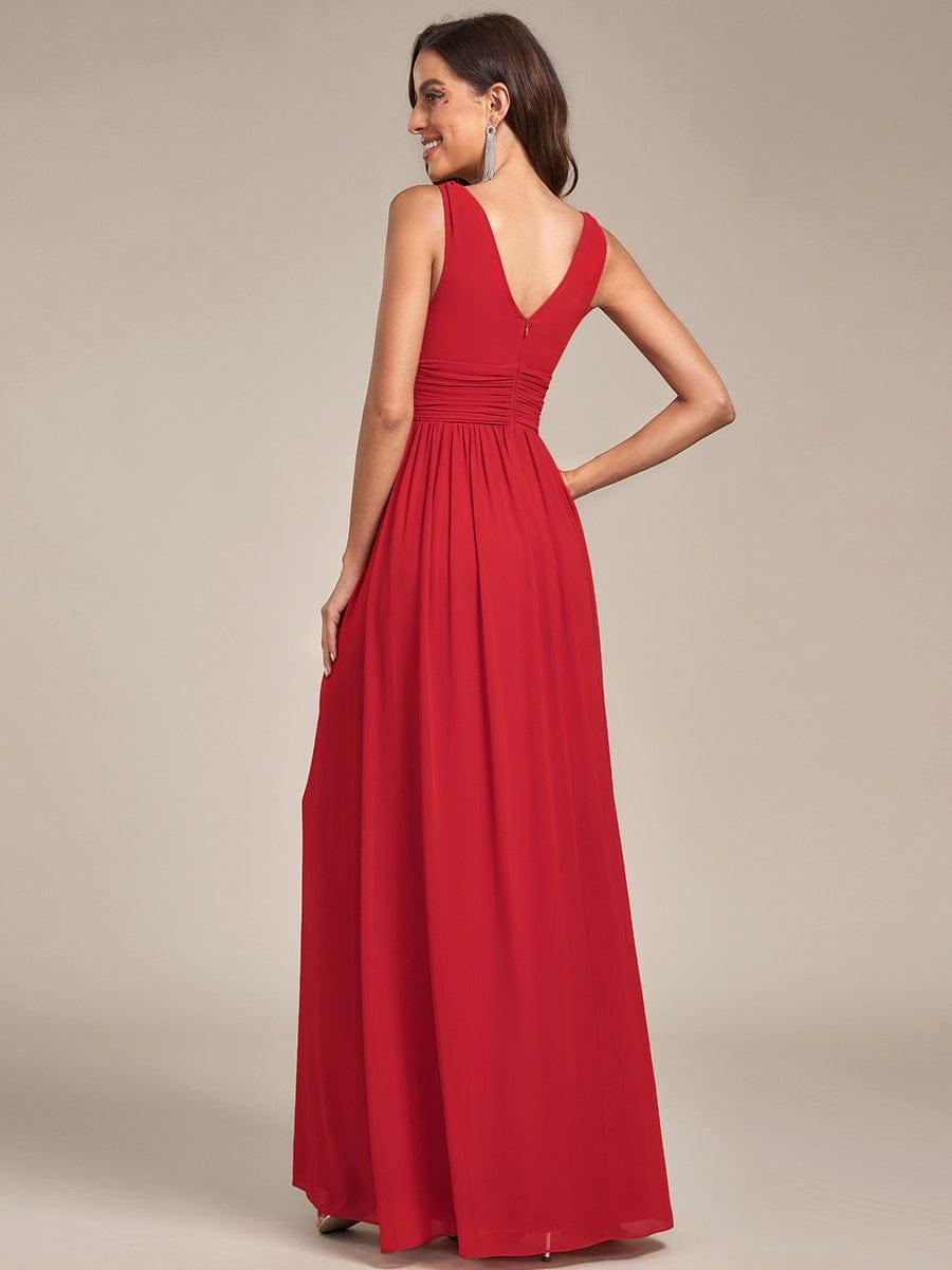 ever HUSH|V Neck Sleeveless Pleated Chiffon Evening Dress