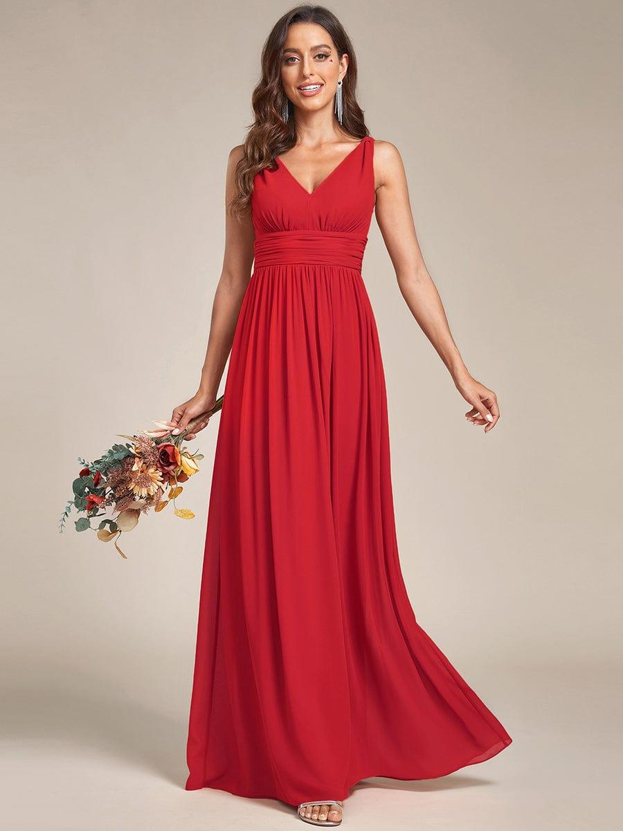 ever HUSH|V Neck Sleeveless Pleated Chiffon Evening Dress