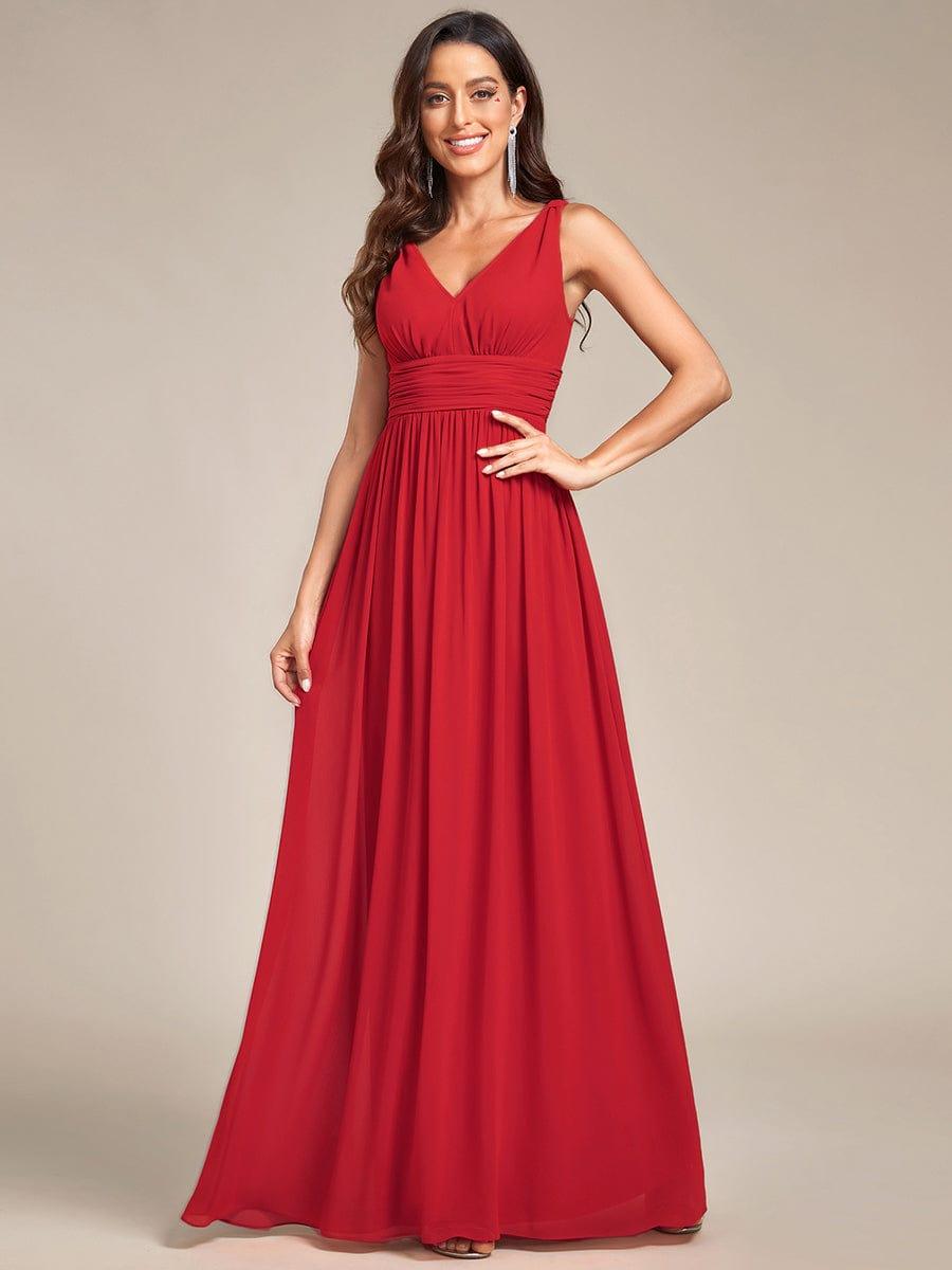 ever HUSH|V Neck Sleeveless Pleated Chiffon Evening Dress
