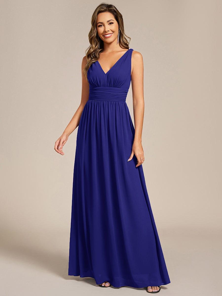 ever HUSH|V Neck Sleeveless Pleated Chiffon Maxi Evening Dress