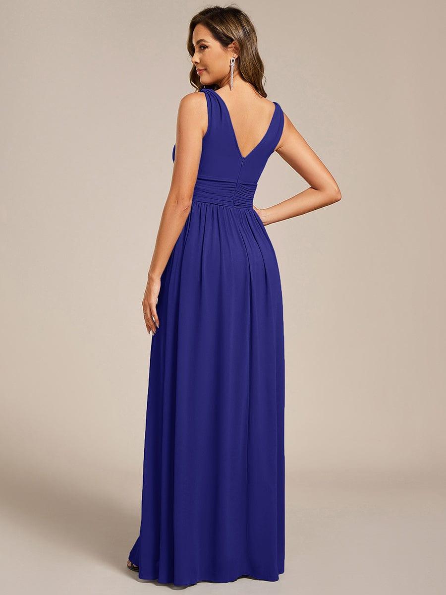 ever HUSH|V Neck Sleeveless Pleated Chiffon Maxi Evening Dress