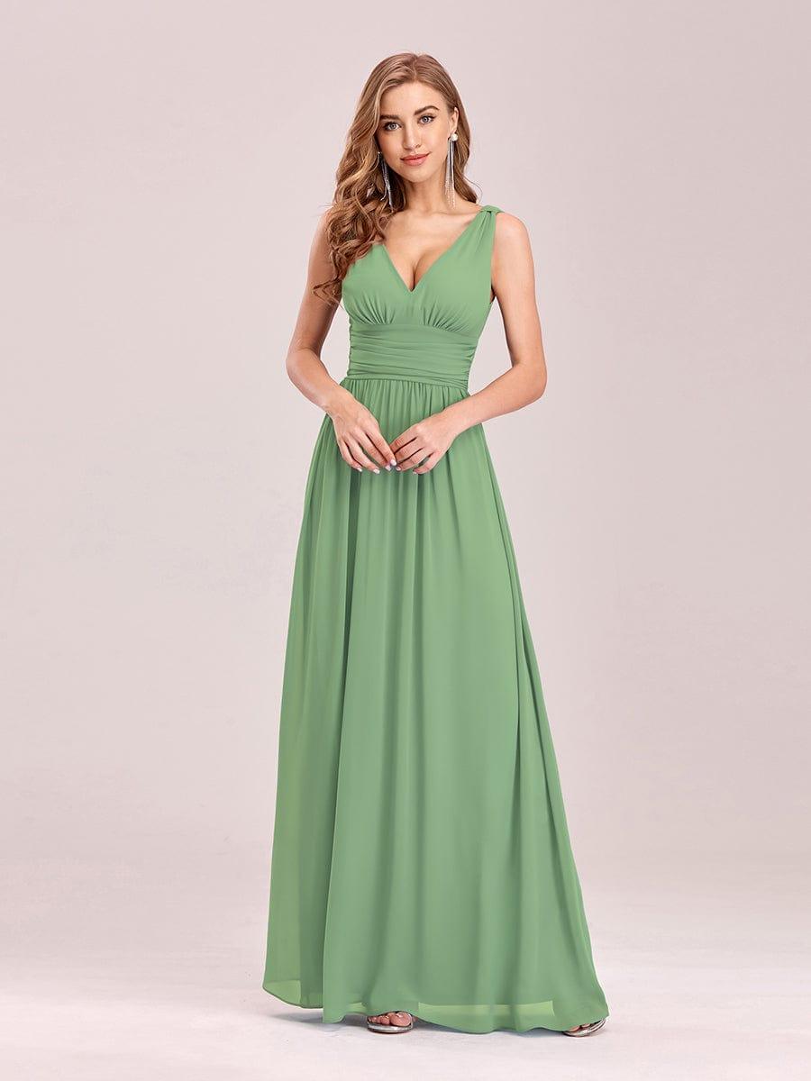 ever HUSH|V Neck Sleeveless Pleated Chiffon Maxi Evening Dress