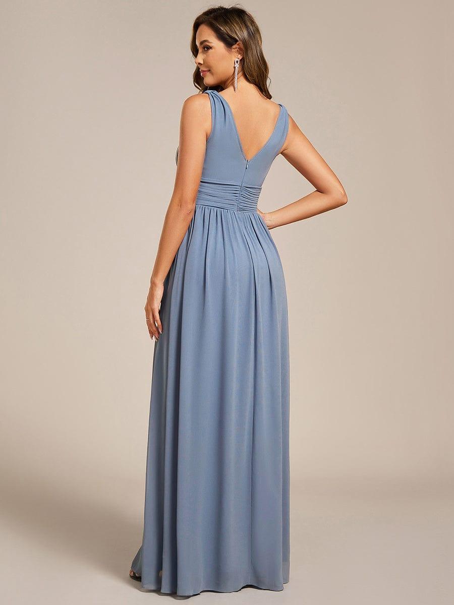 ever HUSH|V Neck Sleeveless Pleated Chiffon Maxi Evening Dress