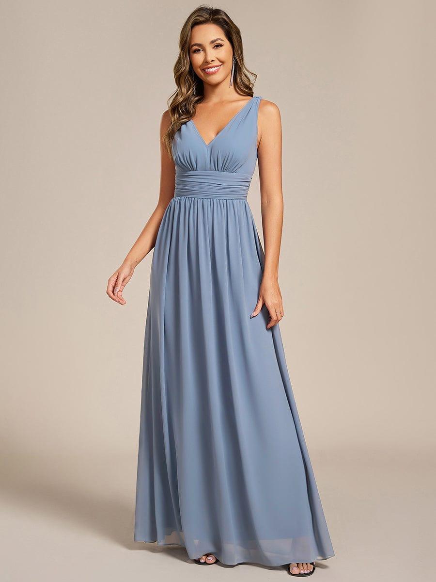 ever HUSH|V Neck Sleeveless Pleated Chiffon Maxi Evening Dress