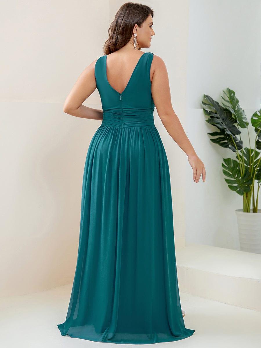 ever HUSH|V Neck Sleeveless Pleated Chiffon Evening Dress