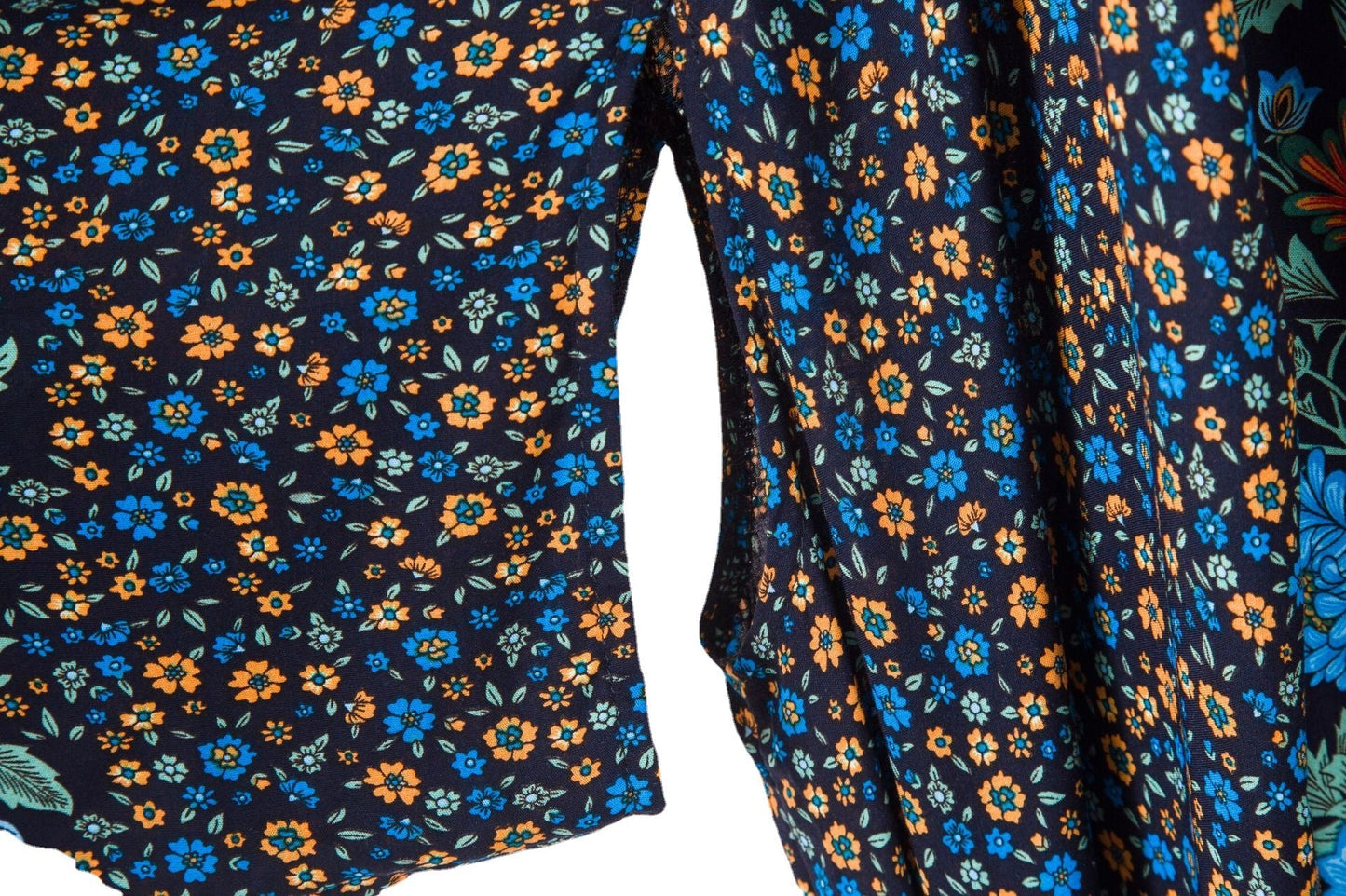 Women's Bohemian Style Black Blue Floral Print Kimono Robe