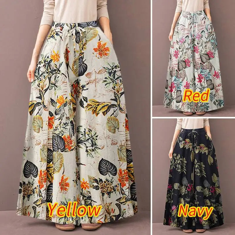 Women's Wide Leg Trousers ZANZEA Kaftan Printed Pants Elastic Waist Long Pantalon Palazzo Casual Floral Turnip Oversized