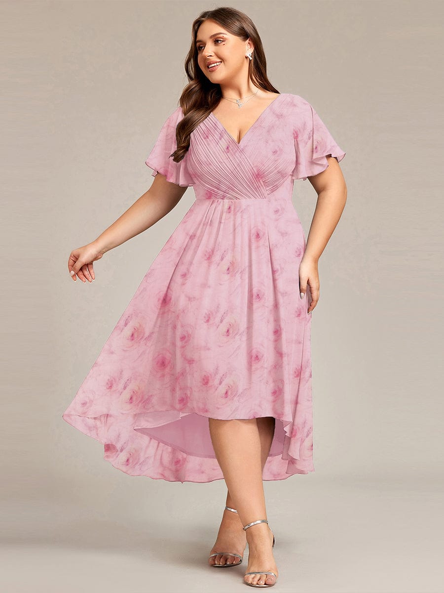 ever FAYE|Floral V Neck High-Low Short Sleeve Wedding Guest Dress