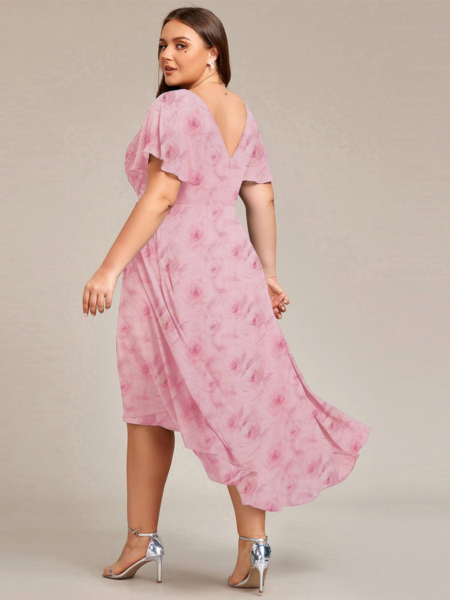 ever FAYE|Floral V Neck High-Low Short Sleeve Wedding Guest Dress