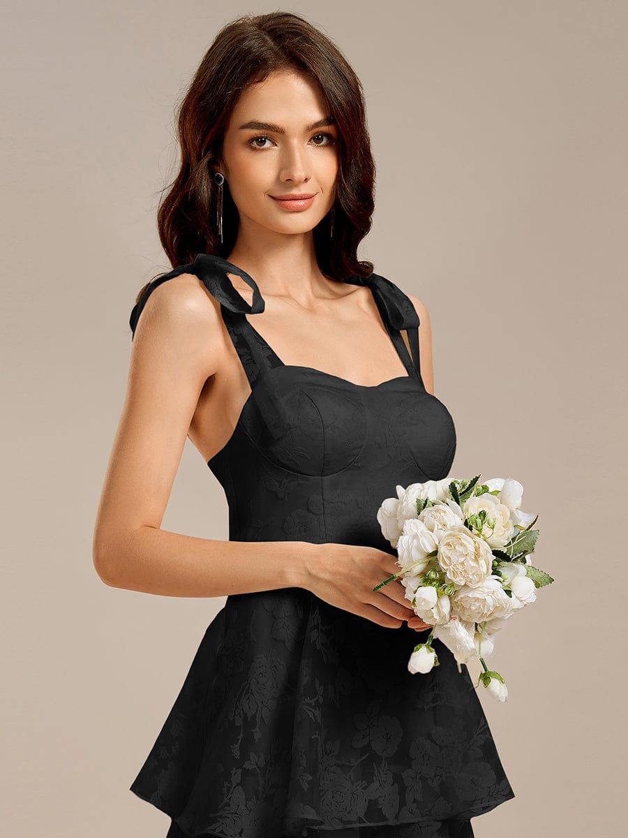 Floral Tie-Strap Bustier Tiered Midi Wedding Guest Dress