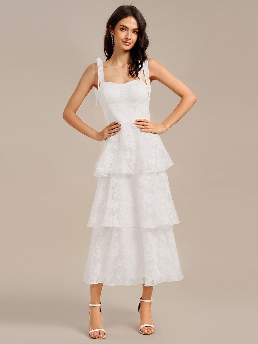 Floral Tie-Strap Bustier Tiered Midi Wedding Guest Dress