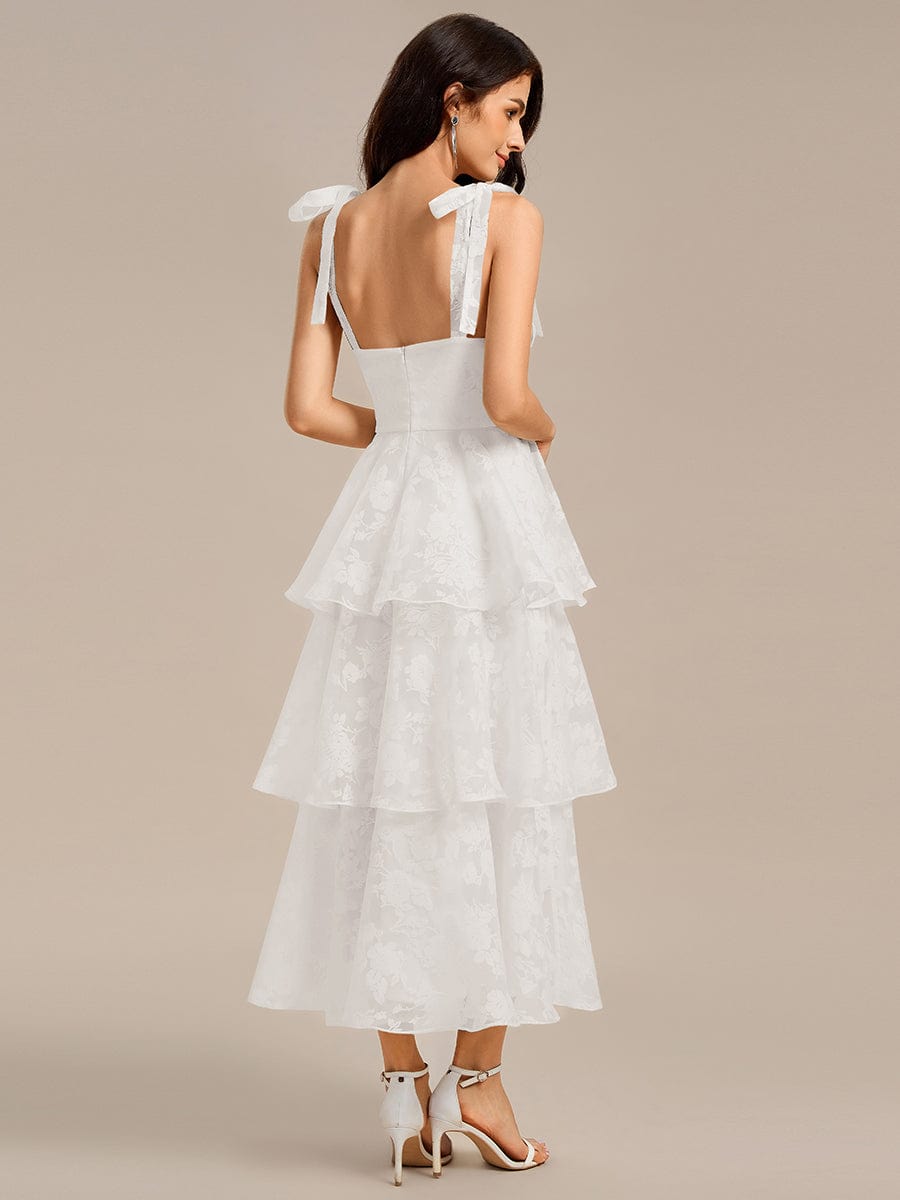 Floral Tie-Strap Bustier Tiered Midi Wedding Guest Dress