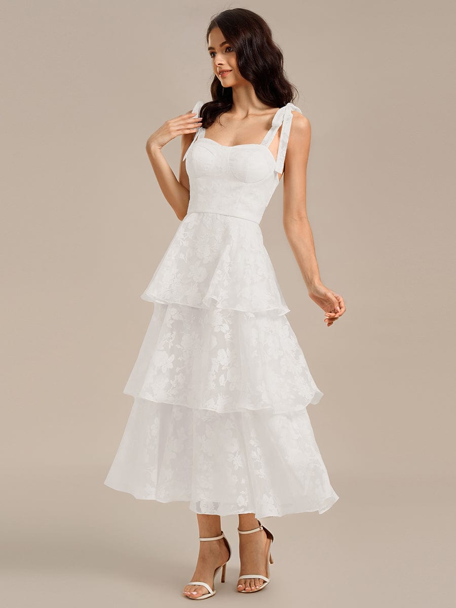 Floral Tie-Strap Bustier Tiered Midi Wedding Guest Dress