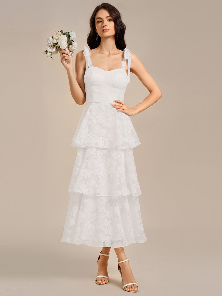 Floral Tie-Strap Bustier Tiered Midi Wedding Guest Dress