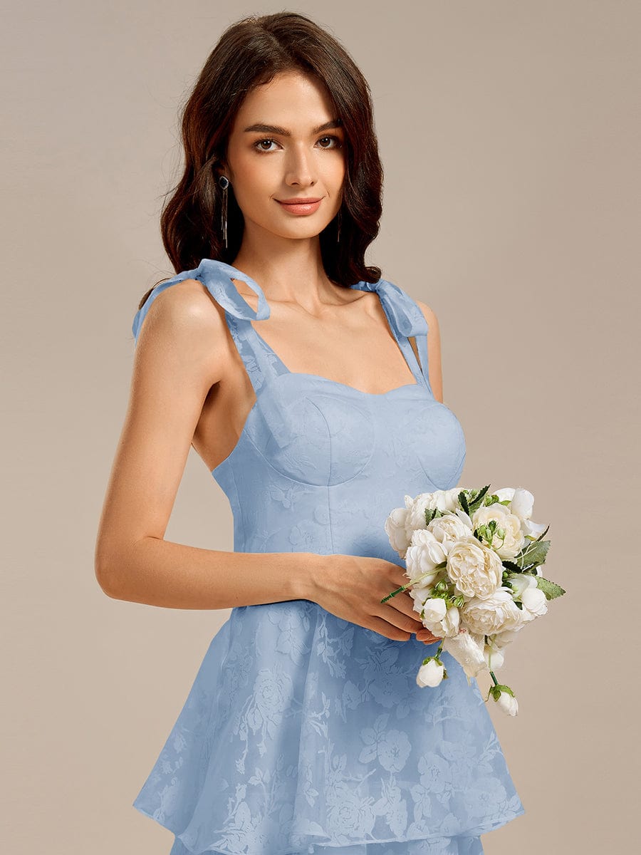Floral Tie-Strap Bustier Tiered Midi Wedding Guest Dress
