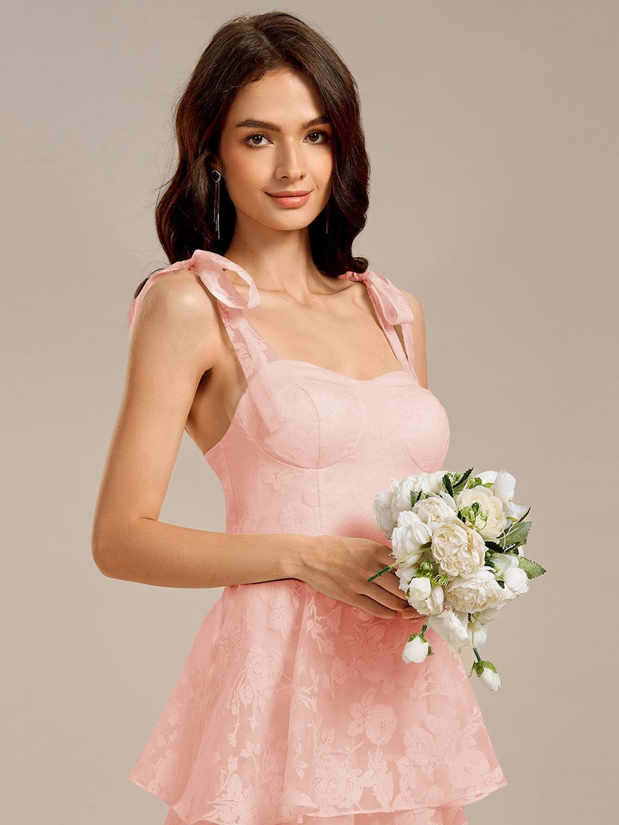 Floral Tie-Strap Bustier Tiered Midi Wedding Guest Dress