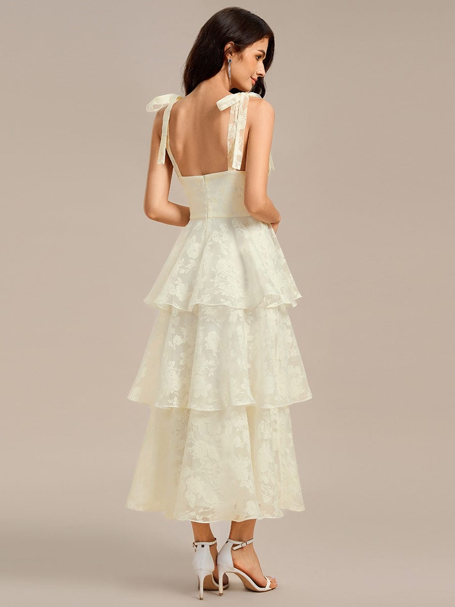 Floral Tie-Strap Bustier Tiered Midi Wedding Guest Dress