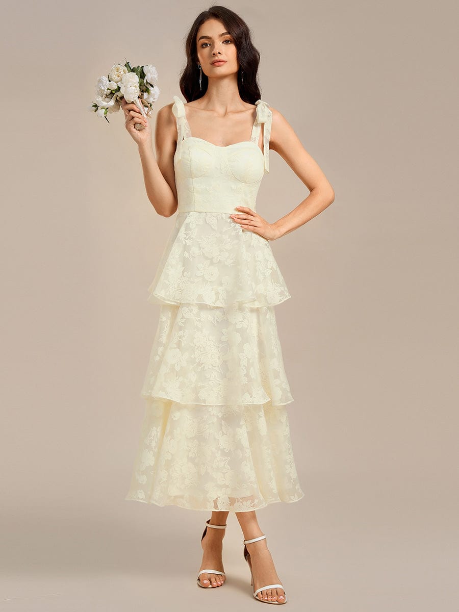 Floral Tie-Strap Bustier Tiered Midi Wedding Guest Dress