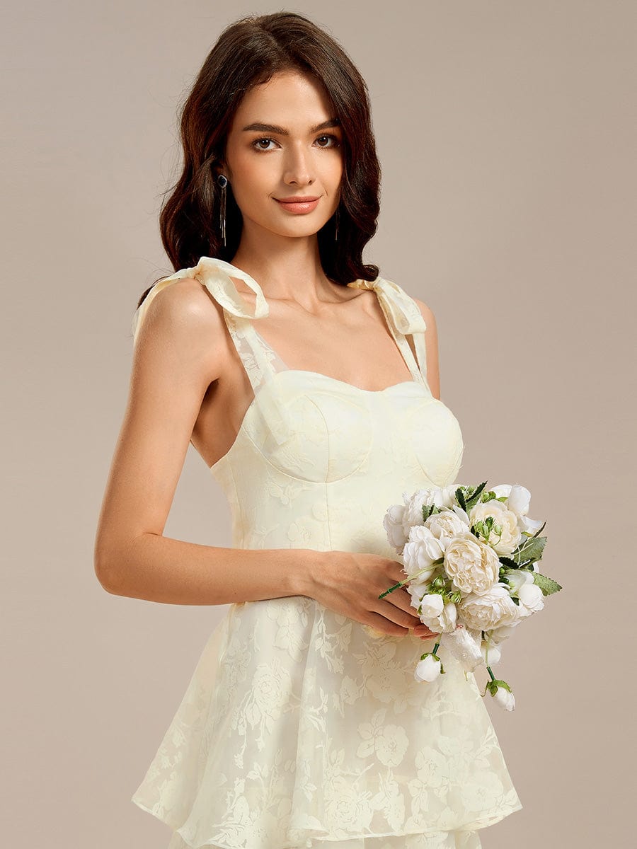 Floral Tie-Strap Bustier Tiered Midi Wedding Guest Dress
