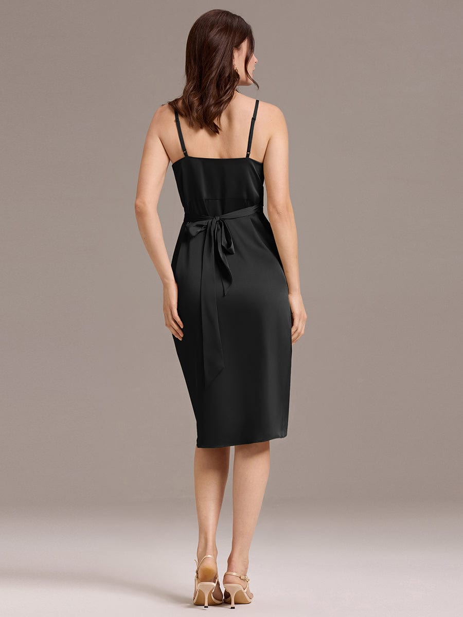 ever CALISTE|Pleated Sheath/Column Satin Asymmetrical Wrap Midi Wedding Guest Dress
