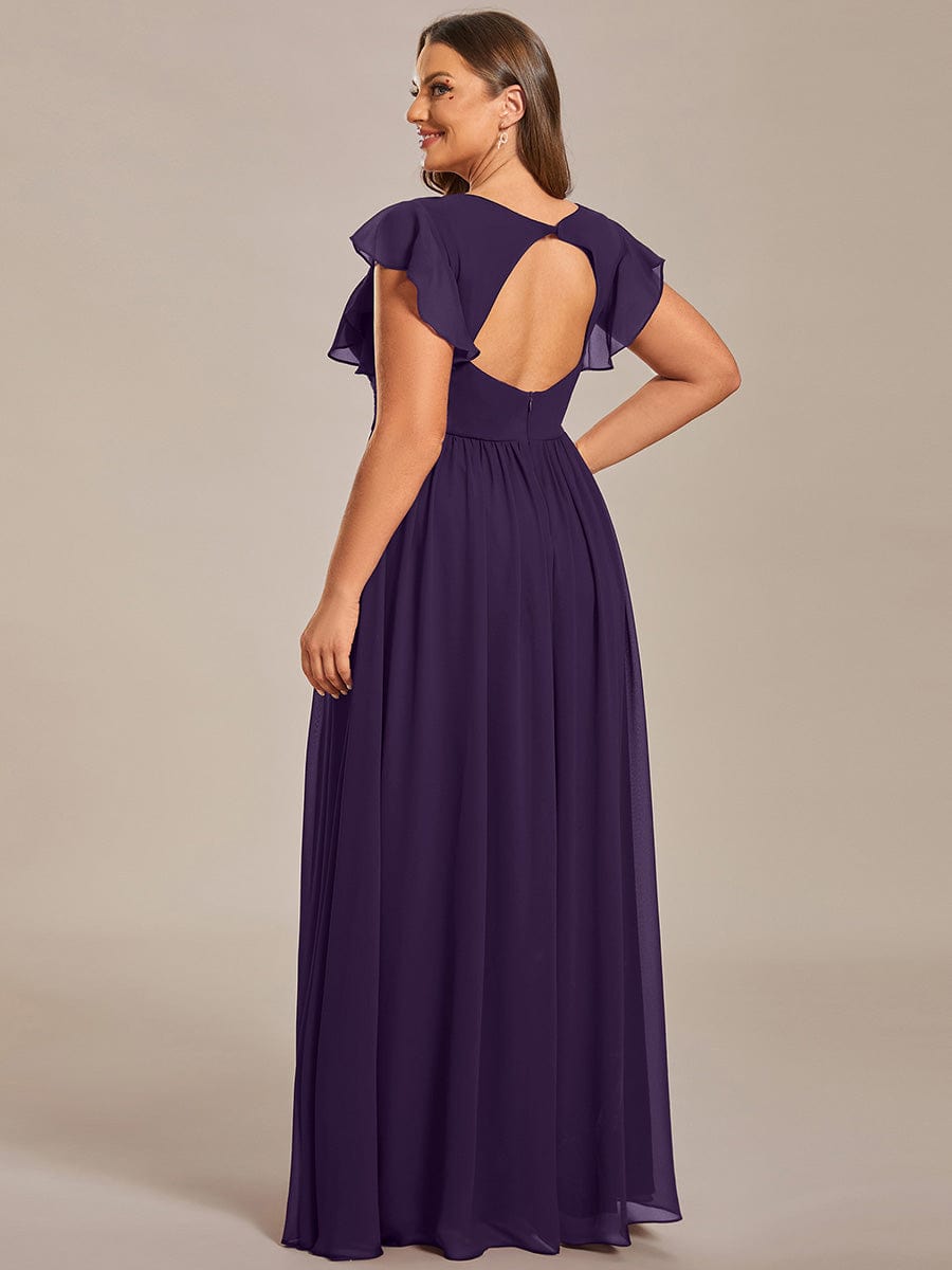 ever LILYANA|Floral V-Neck Open Back Ruffled Sleeves Chiffon Bridesmaid Dress