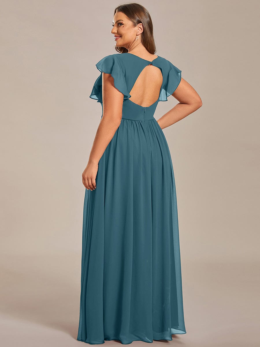 ever LILYANA|Floral V-Neck Open Back Ruffled Sleeves Chiffon Bridesmaid Dress